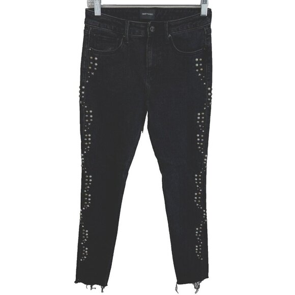 DRIFTWOOD Denim - Driftwood Jackie Studded Jeans Black Size 25 Skinny Leg Frayed Casual